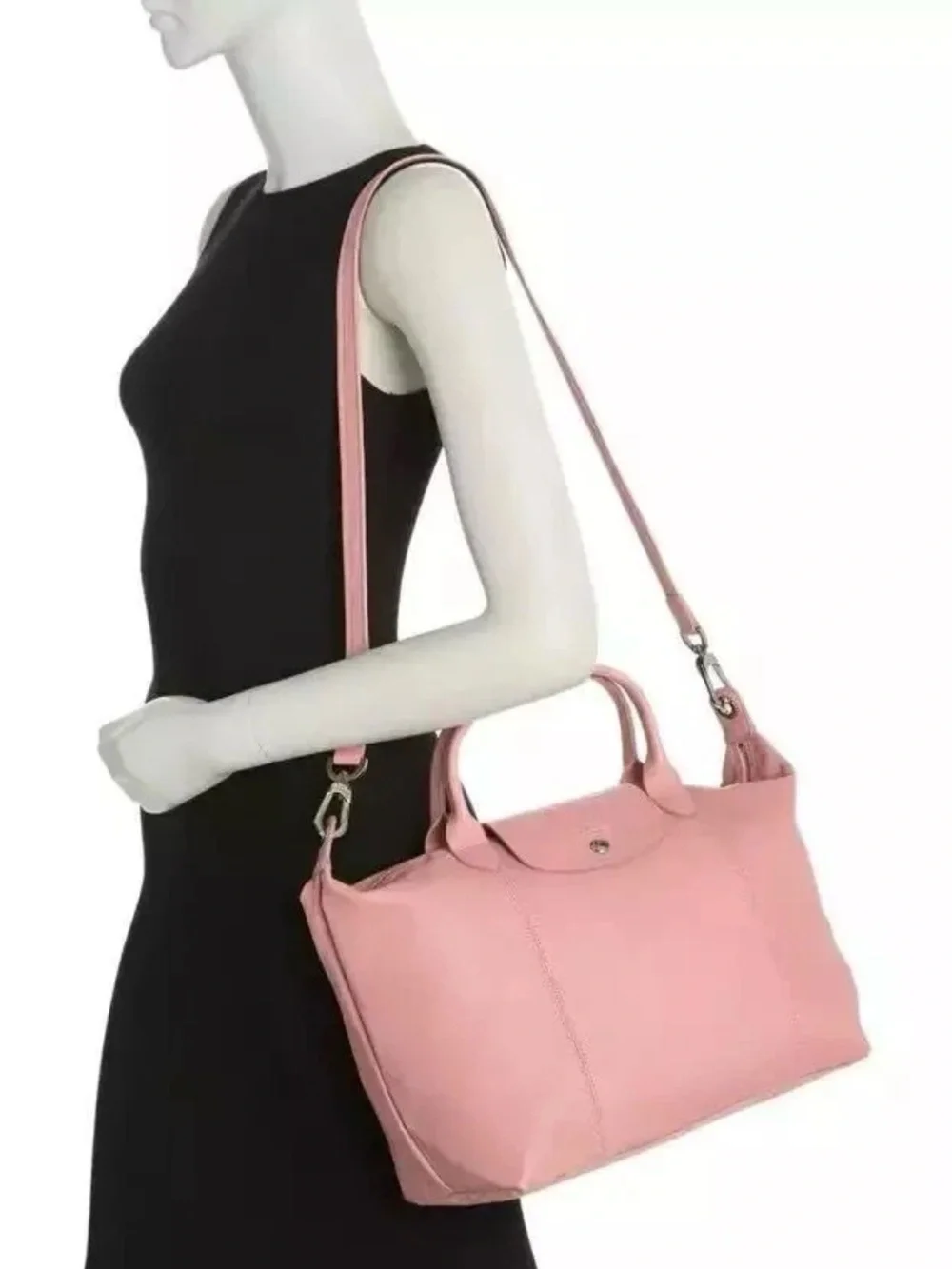 Longchamp Le Pliage Cuir Leather Shoulder Bag in Blush